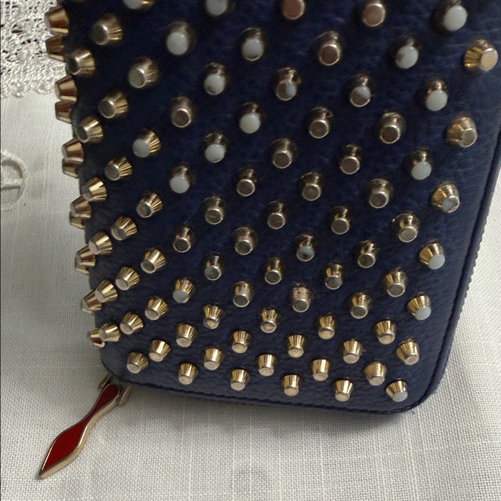 Authentic Christian Louboutin Navy Wallet with Silver Studs - Picture 14 of 16